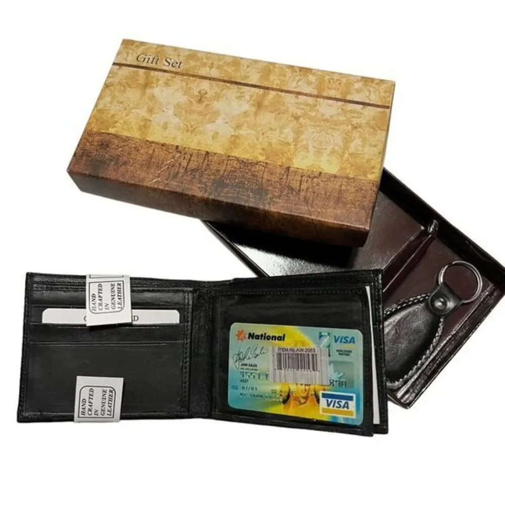 Bi-Fold Hand Crafted in Genuine Leather Black Wallets W/ Multi-Window Pass Case‎